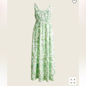 J Crew Gathered tank midi dress in lime cherry blossoms, size 00